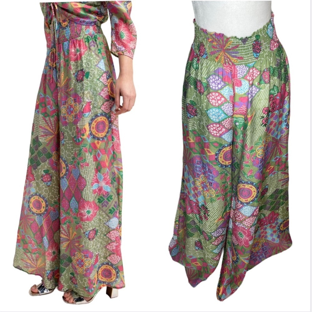 Gigio Palazzo Pants Sheer Wide Leg Beach Elastic Waist Size Medium